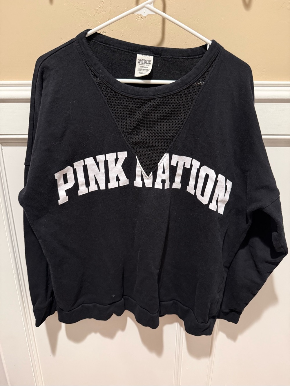 PINK Victoria's Secret Black Crewneck Sweatshirt with White 'PINK NATION' Logo